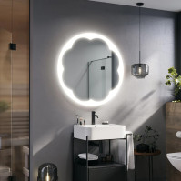 Round LED mirror with flower decoration