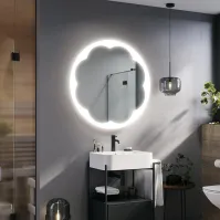 Round LED mirror with flower decoration