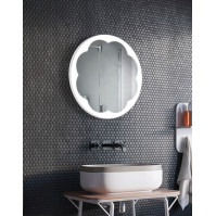 Round illuminated mirror with flower and LED decoration