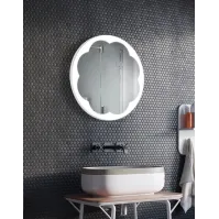 Round illuminated mirror with flower and LED decoration
