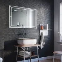 Rectangular illuminated mirror with sensor switch