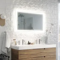 Rectangular mirror with wide LED light strips