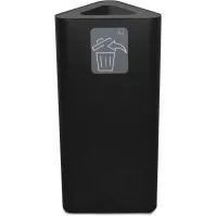 Black triangular bin, 60 litres, with magnetic pictogram.