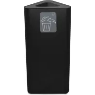 Black triangular bin, 60 litres, with magnetic pictogram.
