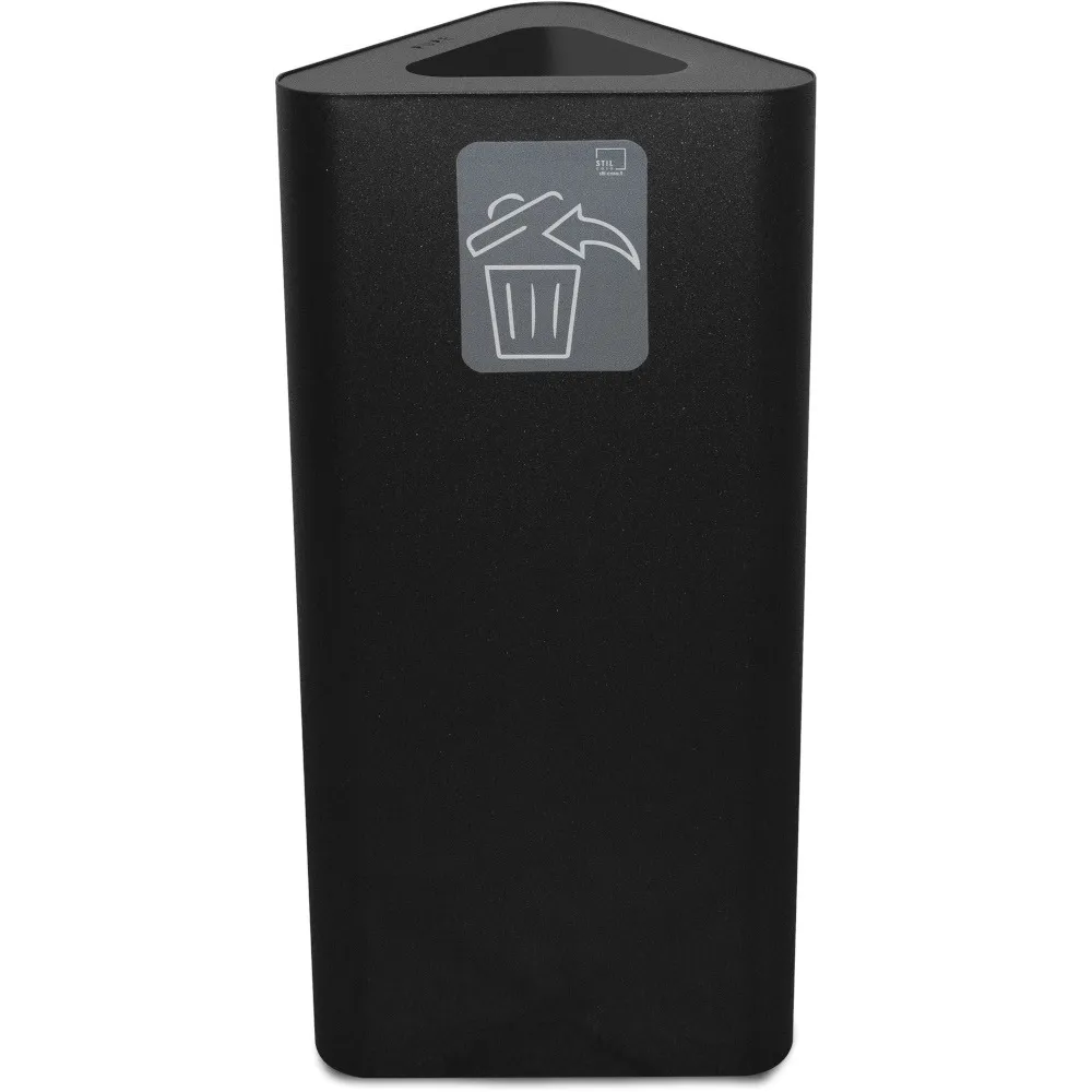 Black triangular bin, 60 litres, with magnetic pictogram.
