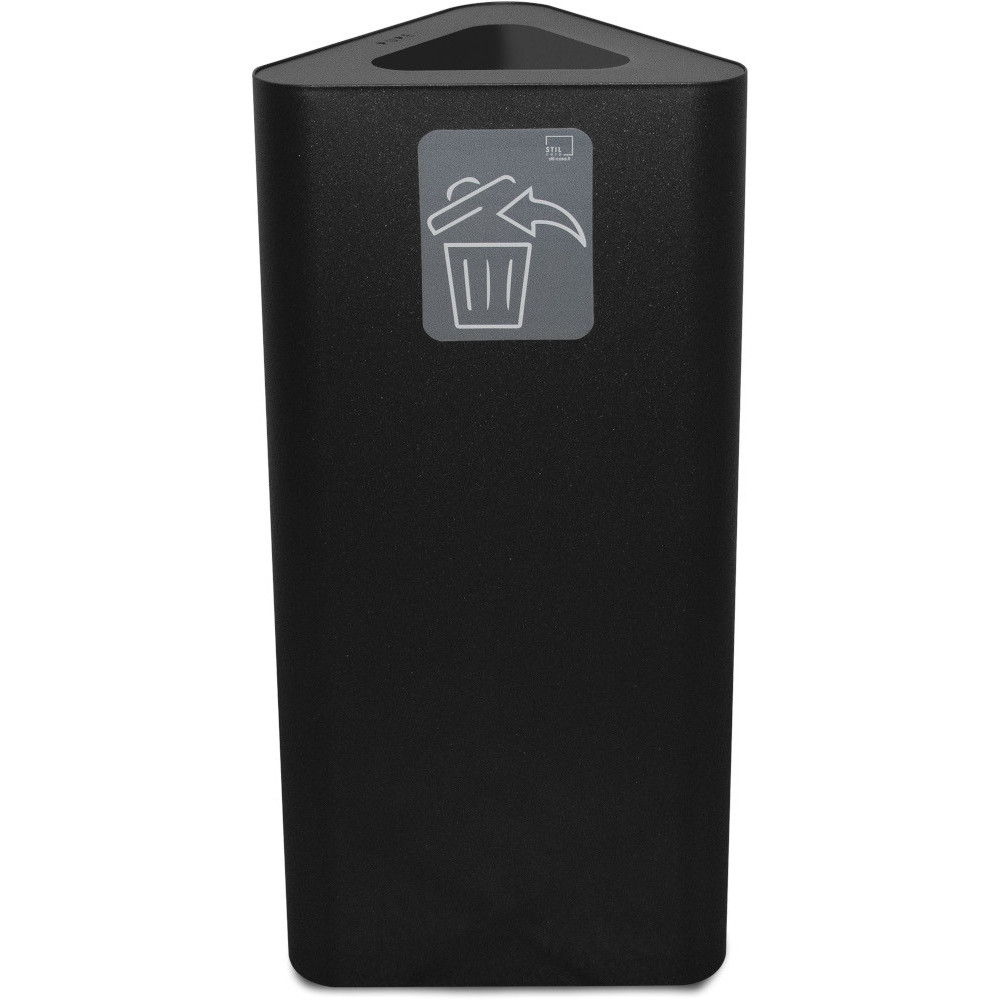 Black triangular bin, 60 litres, with magnetic pictogram.