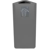 60-litre grey triangular corner bin with magnetic pictogram.
