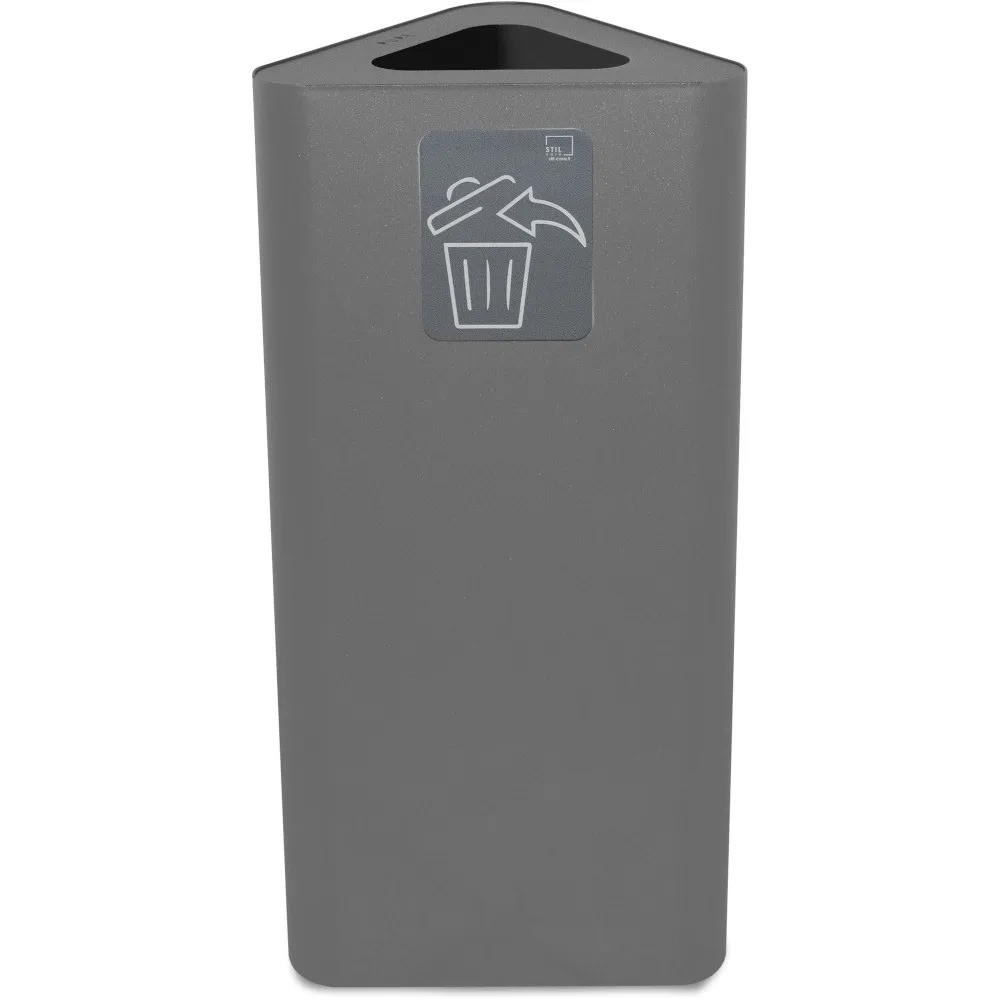 60-litre grey triangular corner bin with magnetic pictogram.
