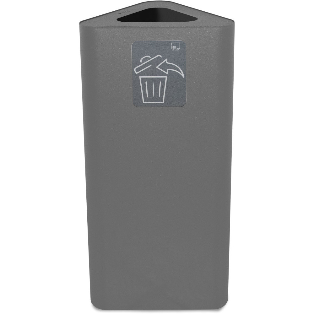 60-litre grey triangular corner bin with magnetic pictogram.