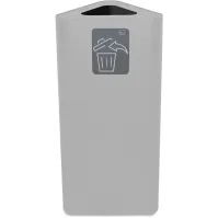 White 60L triangular corner bin with magnetic pictogram.
