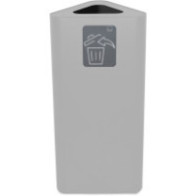 White 60L triangular corner bin with magnetic pictogram.