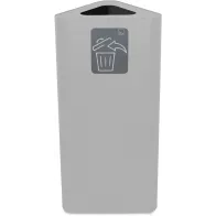 White 60L triangular corner bin with magnetic pictogram.