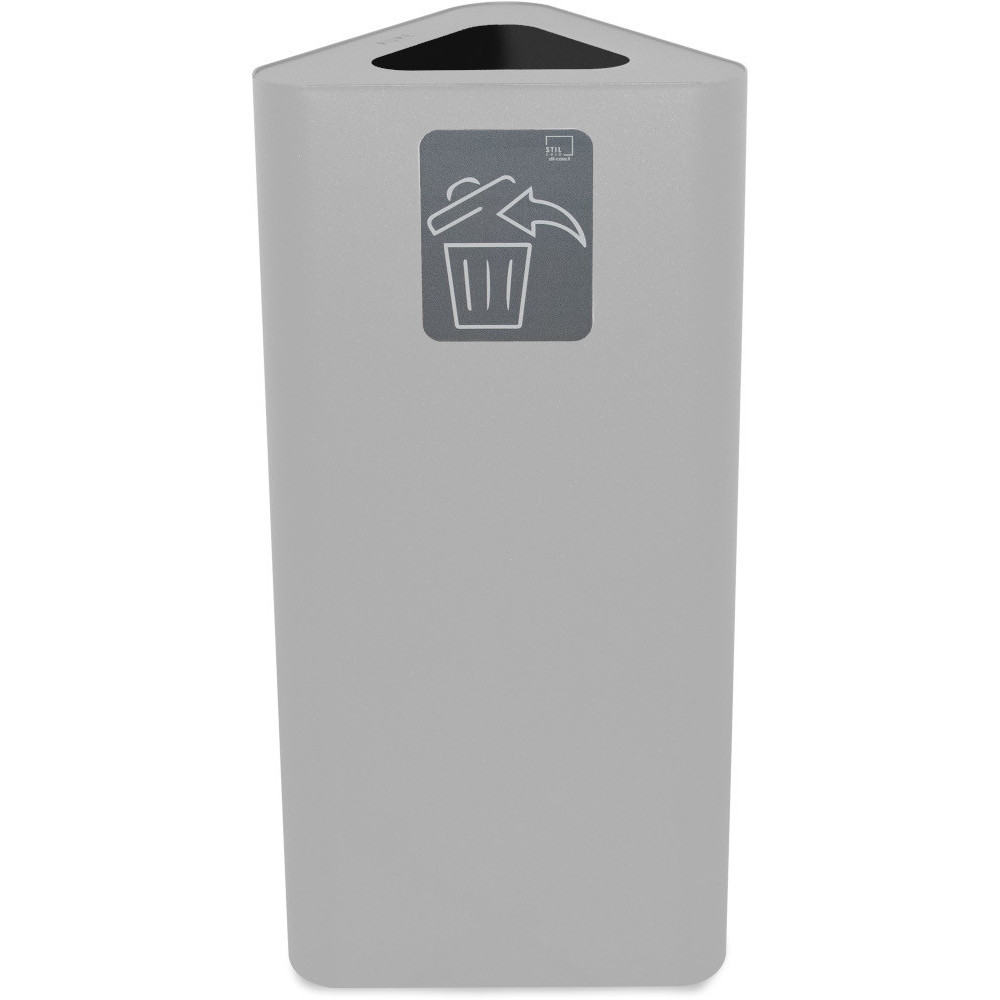 White 60L triangular corner bin with magnetic pictogram.