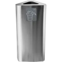 60-litre stainless steel triangular bin with magnetic pictogram.