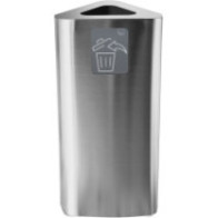 60-litre stainless steel triangular bin with magnetic pictogram.