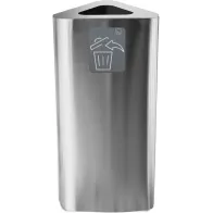 60-litre stainless steel triangular bin with magnetic pictogram.