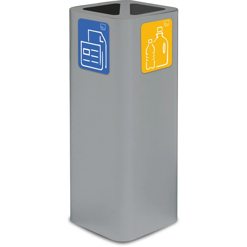 Grauer 60-Liter-Mülleimer mit magnetischem Piktogramm für Recycling