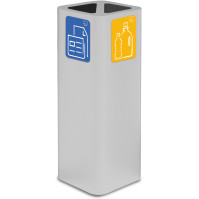 Weißer 60-Liter-Designabfalleimer mit magnetischem Piktogramm.