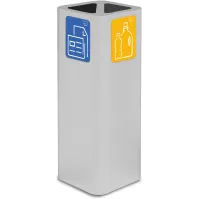 Weißer 60-Liter-Designabfalleimer mit magnetischem Piktogramm.