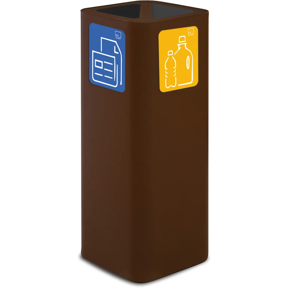 60-Liter-Designabfalleimer aus Cortenstahl mit magnetischem Piktogramm.
