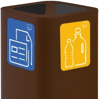Moderner 60-Liter-Mülleimer aus Cortenstahl mit magnetischem Piktogramm.