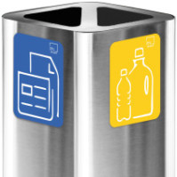 Brushed stainless steel 60-litre bin with magnetic pictograms