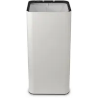 Weißer 100-Liter-Designabfalleimer mit Piktogramm für alle Abfallarten.