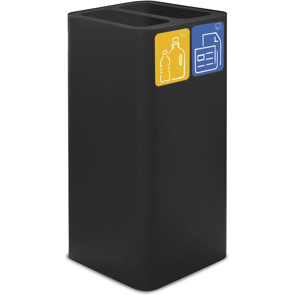 100-Liter-Mülltonne (schwarz) mit magnetischen Piktogrammen für Recycling