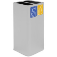 Weißer 100-Liter-Designabfalleimer mit magnetischen Piktogrammen.