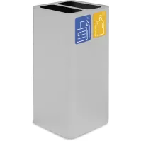 Weißer 100-Liter-Designabfalleimer mit magnetischen Piktogrammen.
