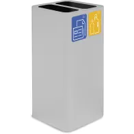 Weißer 100-Liter-Designabfalleimer mit magnetischen Piktogrammen.