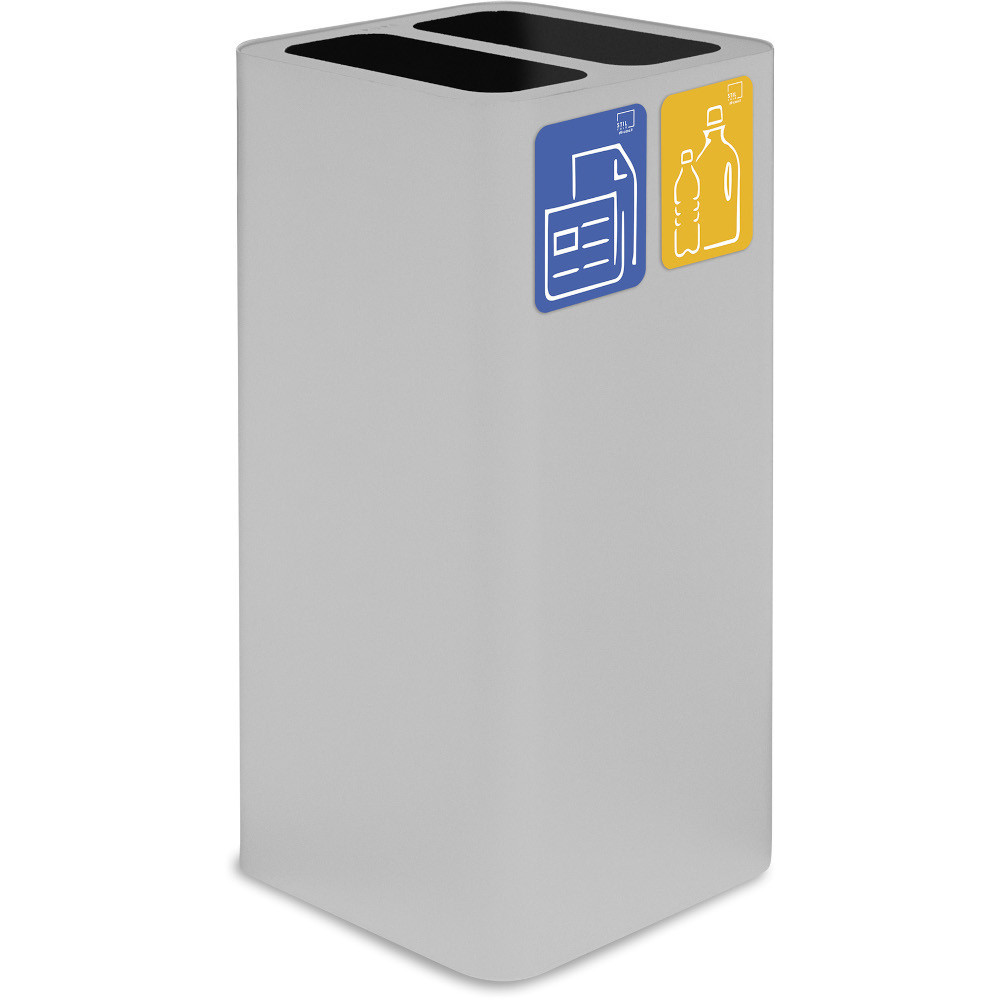 Weißer 100-Liter-Designabfalleimer mit magnetischen Piktogrammen.