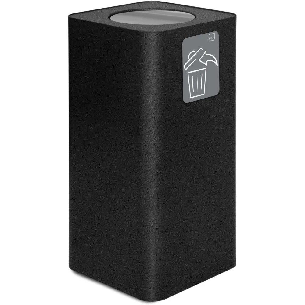 Schwarzer Design-Abfalleimer, 100 Liter, mit elegantem Schwingdeckel.