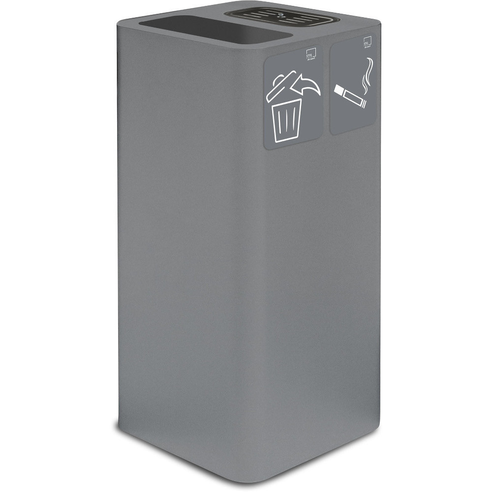 Grauer 100-Liter-Aschenbecher mit magnetischem Piktogramm