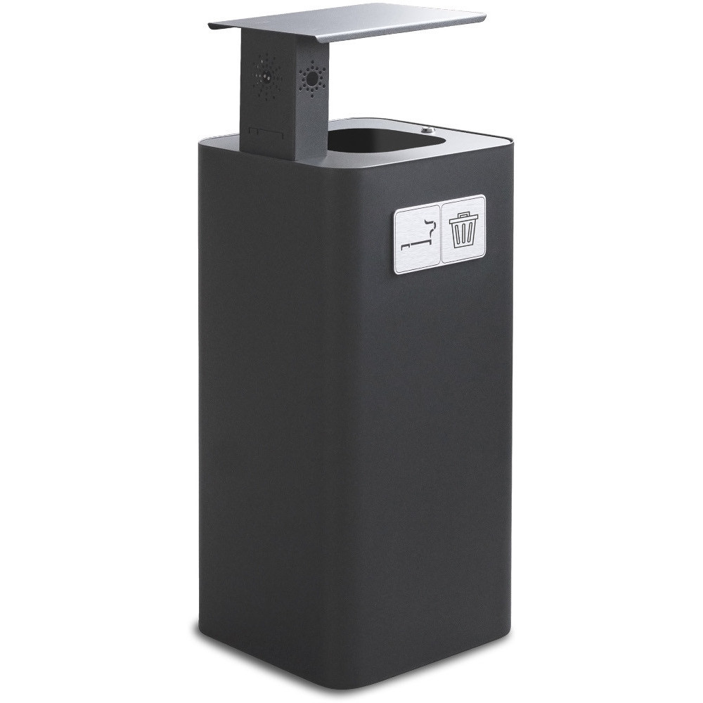 100L bin with black ashtray for elegant outdoor use.
