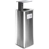 60L stainless steel bin with black ashtray for outdoor use.