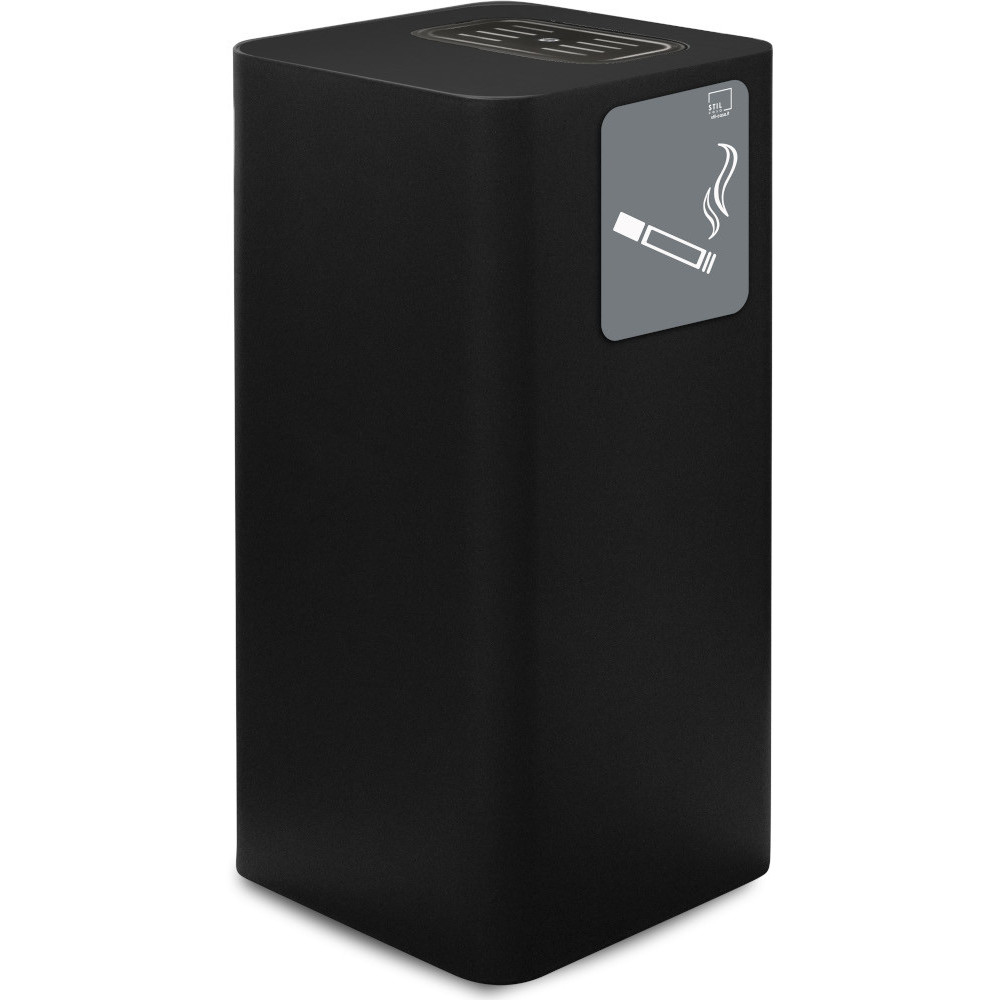 Black covered outdoor ashtray in steel, elegant and functional design.