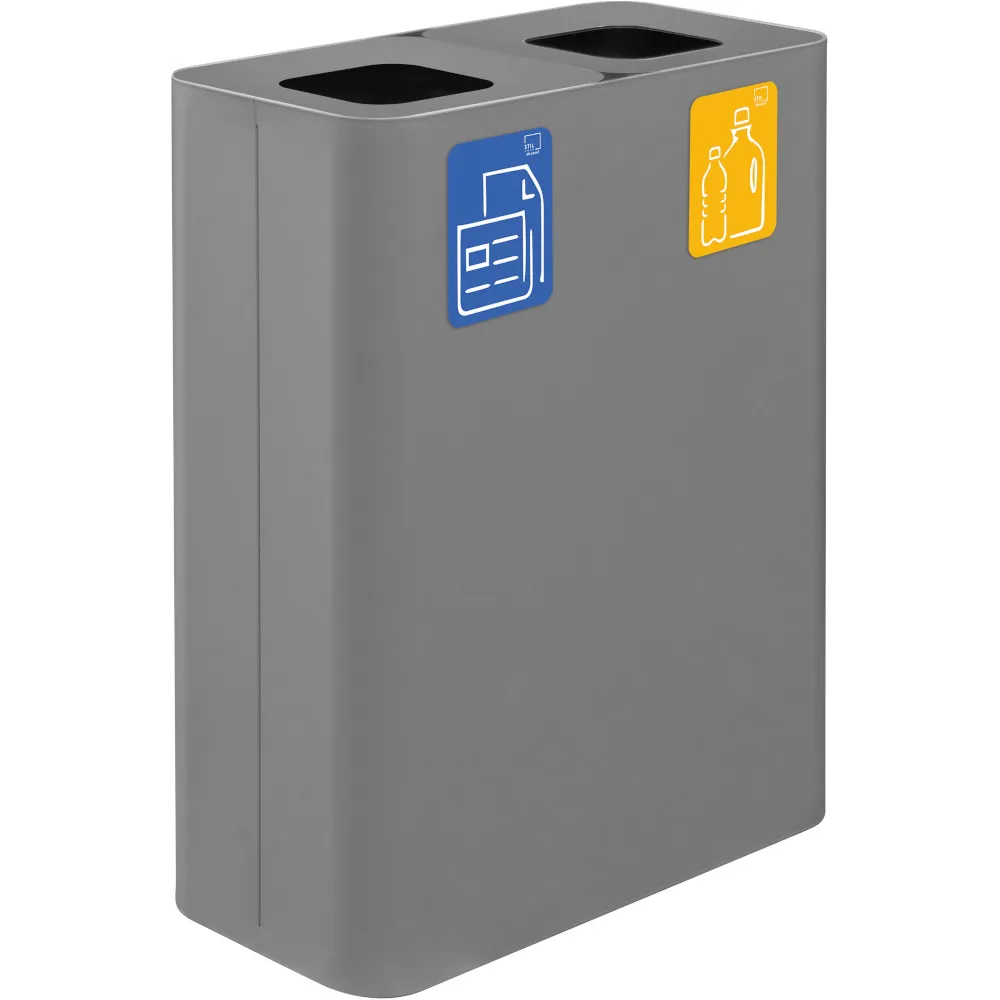 60-litre grey dual-stream waste bin with magnetic pictograms