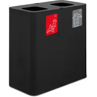 100-litre black dual-stream recycling bin with pictograms
