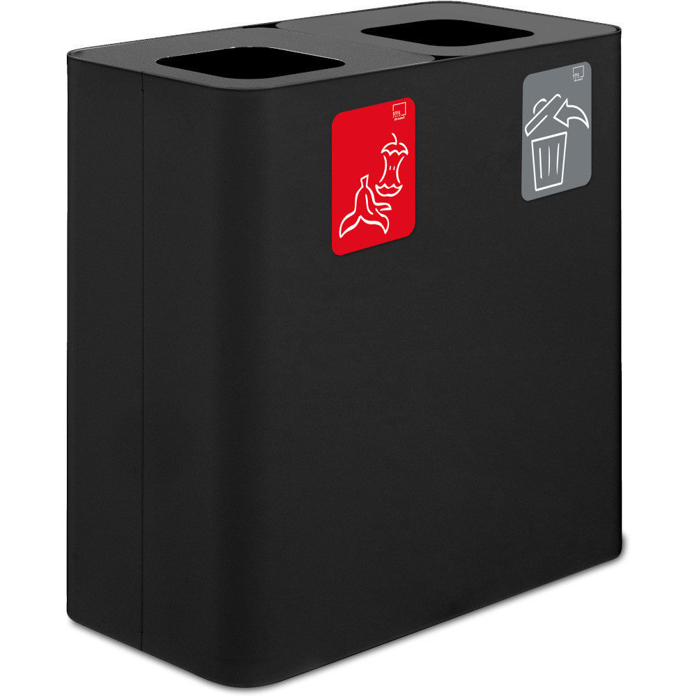 Schwarzer 100-Liter-Recyclingbehälter mit Piktogrammen für zwei Wertstoffströme