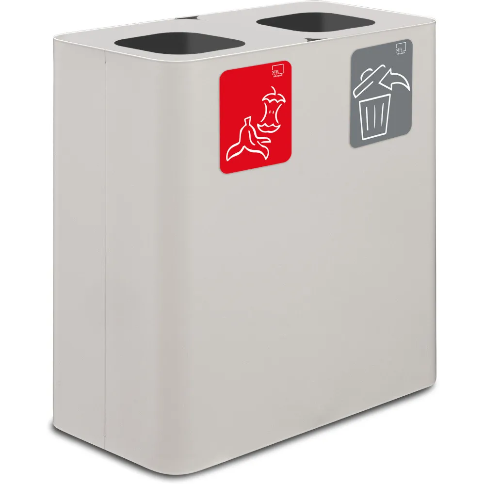 Weißer 100-Liter-Recyclingbehälter mit magnetischen Piktogrammen