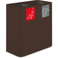 100-litre Corten-coloured dual-stream recycling bin with pictograms