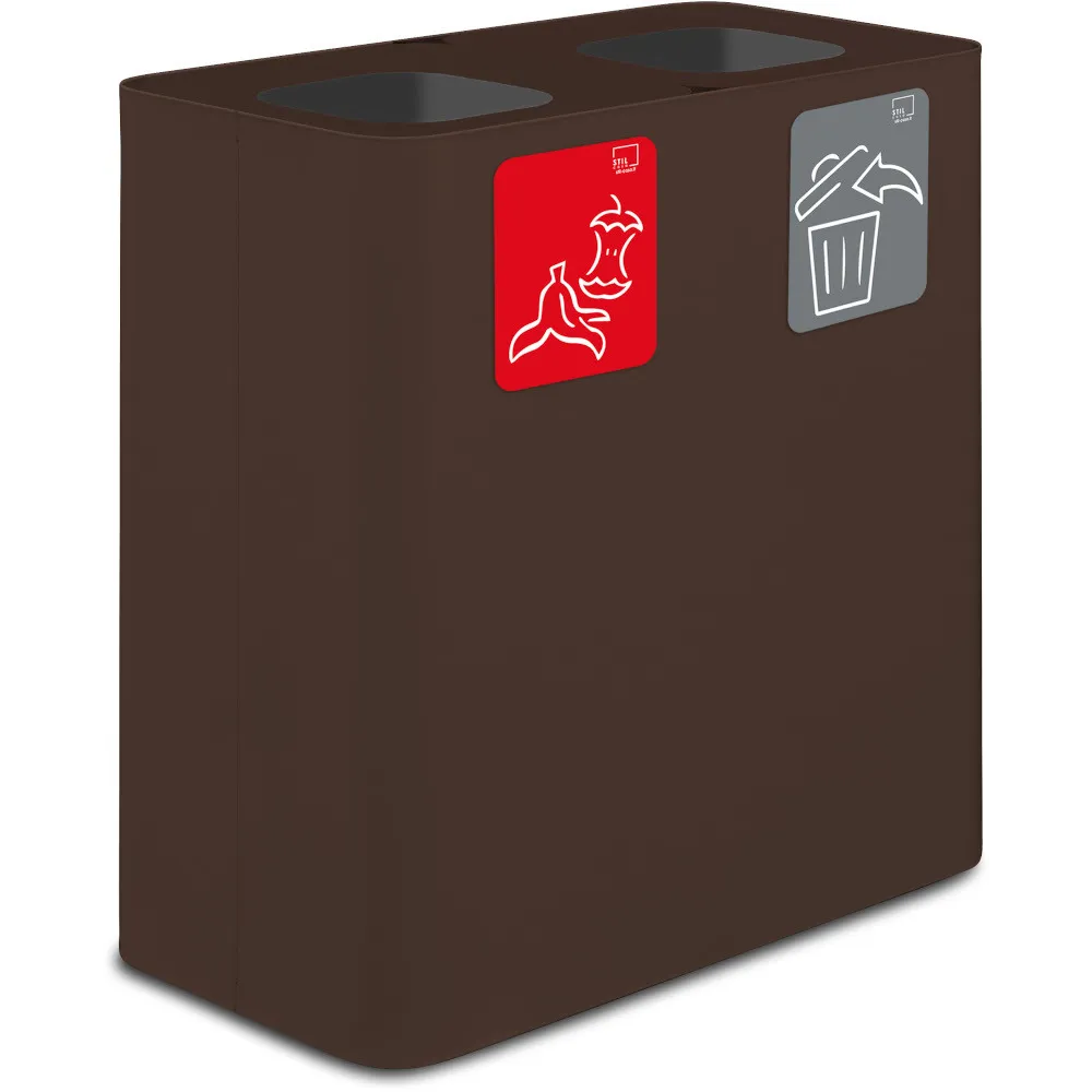 100-Liter-Recyclingbehälter aus Cortenstahl in Zweikomponenten-Optik mit Piktogrammen
