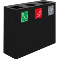 Schwarzer 3-Fraktionen-Recyclingbehälter mit magnetischen Piktogrammen