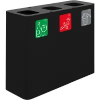 Black 3-stream recycling bin with magnetic pictograms