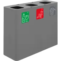 Grey 3-stream recycling bin with magnetic pictograms