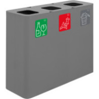 Grey 3-stream recycling bin with magnetic pictograms