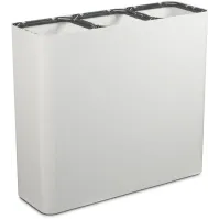 Weißer 60-Liter-Recyclingbehälter mit Piktogrammen zur getrennten Sammlung von Wertstoffen (3-Fraktionen).