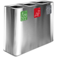 Stainless steel 3-stream recycling bin with magnetic pictograms