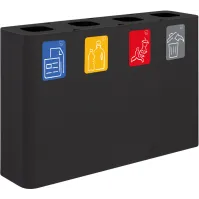 60-Liter-Recyclingbehälter, schwarz, 4-Fraktionen-Recyclingbehälter mit Piktogrammen